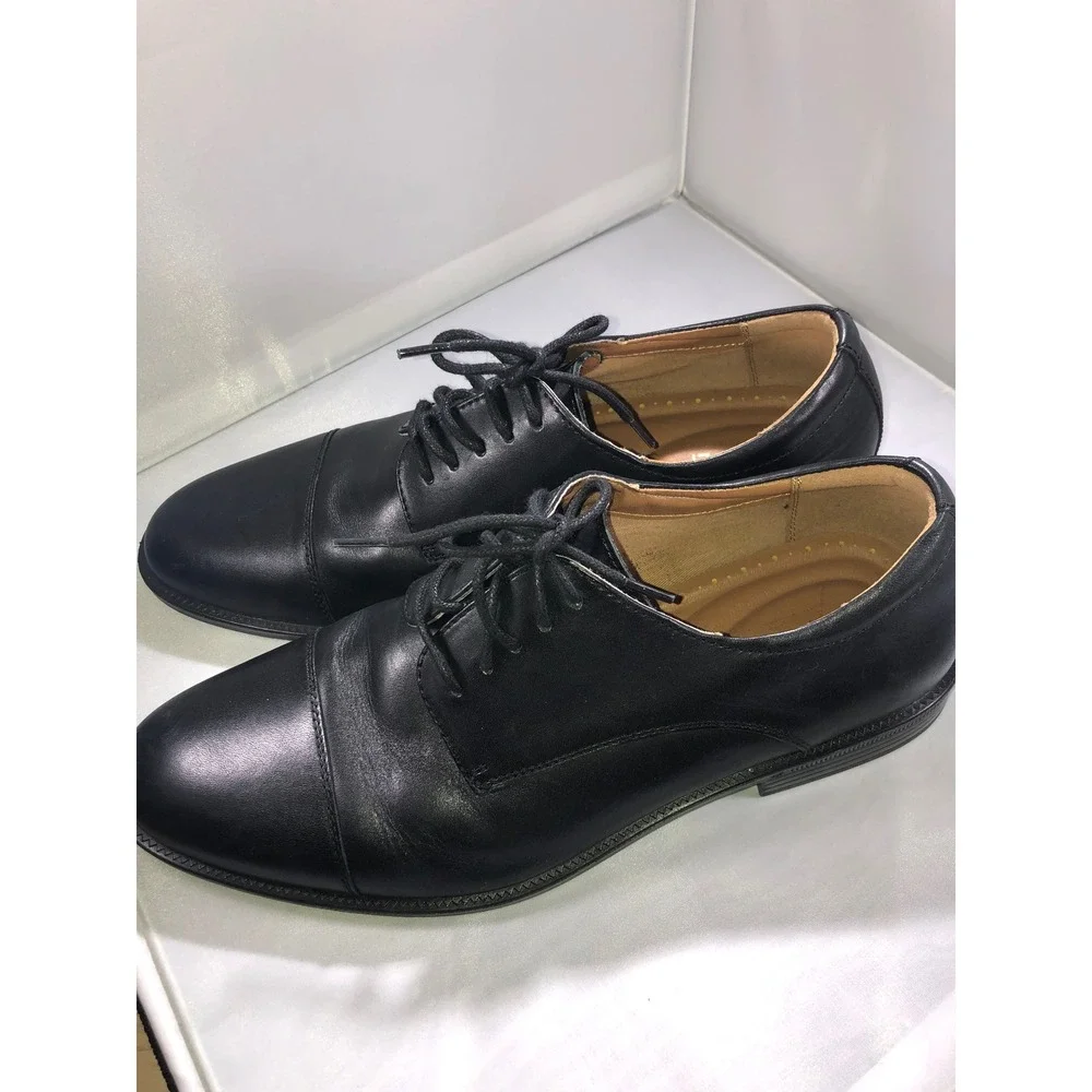 G.H. Bass Flex Step Captoe Black Leather Oxford Dress Shoes Mens 10M